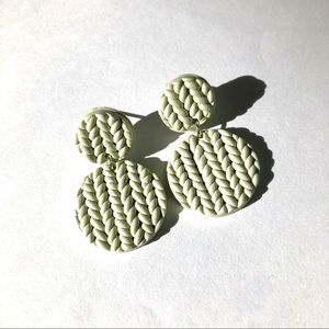 Handmade Polymer Clay Earrings Knit Mint Green